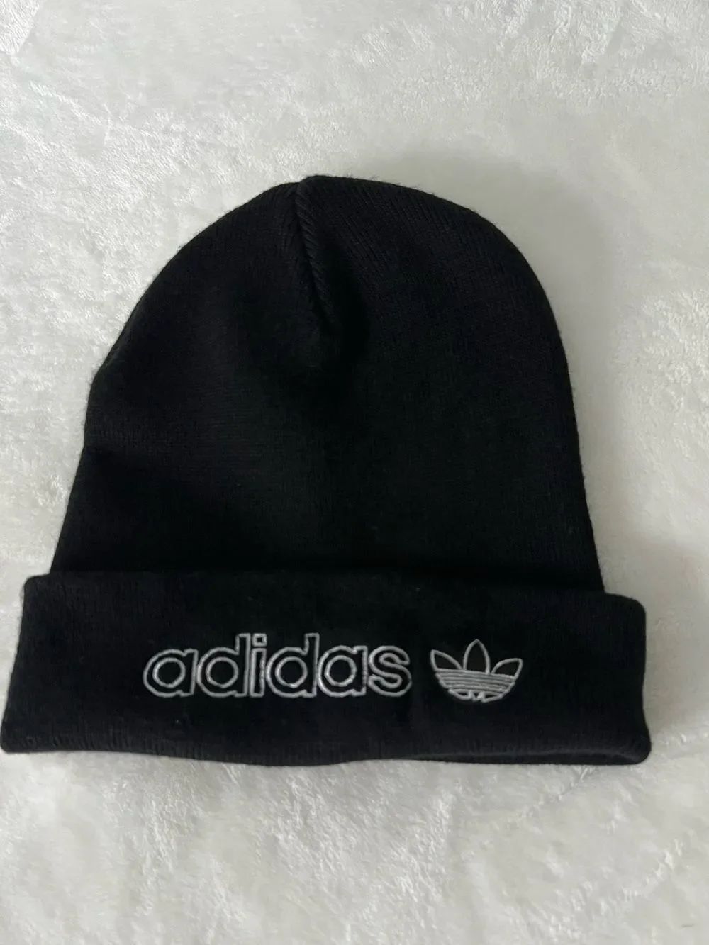 adidas Black Knit Beanie with White Embroidered Logo